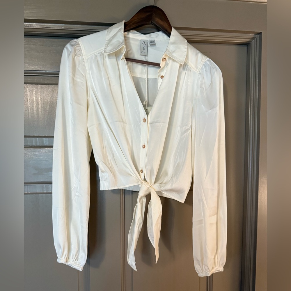 Joie Cream Button-Up Tie-Front Blouse